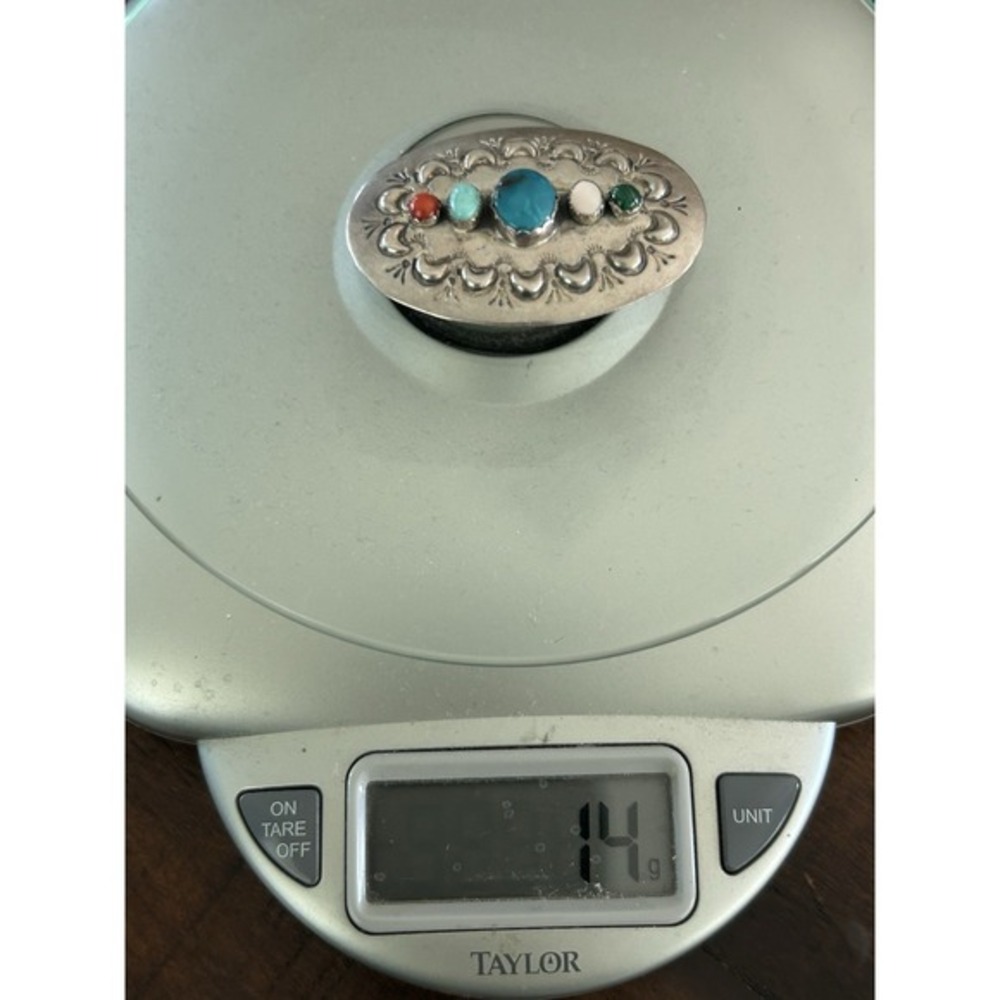 Vintage Navajo Sterling‎ Turquoise Coral Rose Quartz Malachite Brooch - Picture 5 of 5